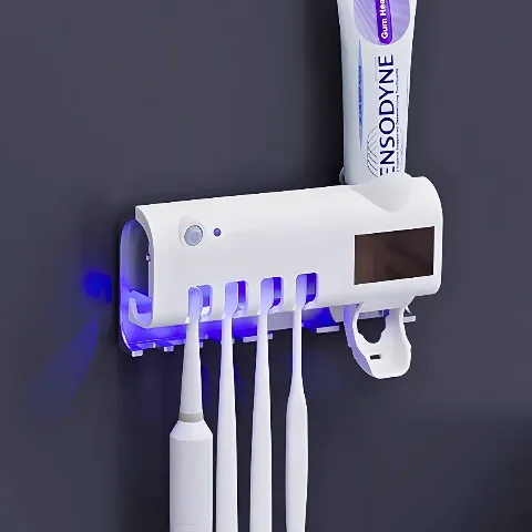 Suporte Dipenser Com Esterilizador UV Porta Escova e Pasta de Dente
