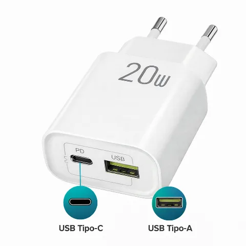 Carregador Turbo 20W USB + Tipo-C