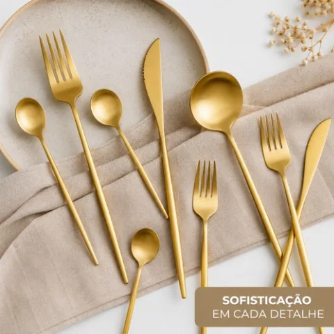 Kit Talheres Dourados Aço Inox 24 Peças