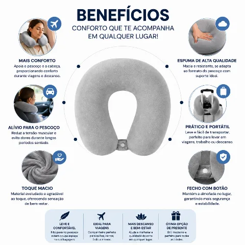 Almofada de Pescoço para Viagem Cinza