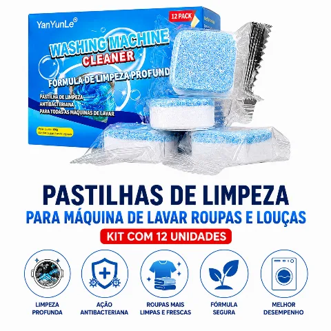 Pastilhas de Limpeza para Máquina de Lavar Roupas e Louças – Kit com 12 Unidades
