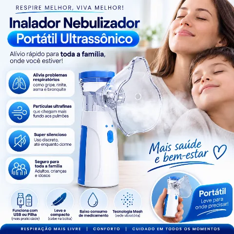 Inalador Nebulizador Portátil Ultrassônico USB/Pilhas