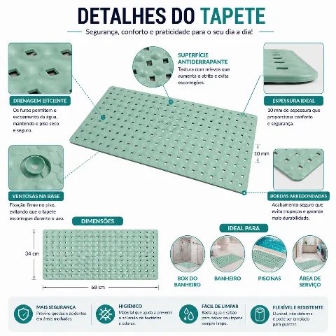Tapete Banheiro Antiderrapante para Box (VERDE)