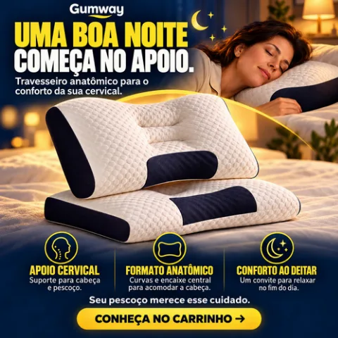 Kit Travesseiro Cervical Anatômico + Melatonina Gumway 30 Gomas