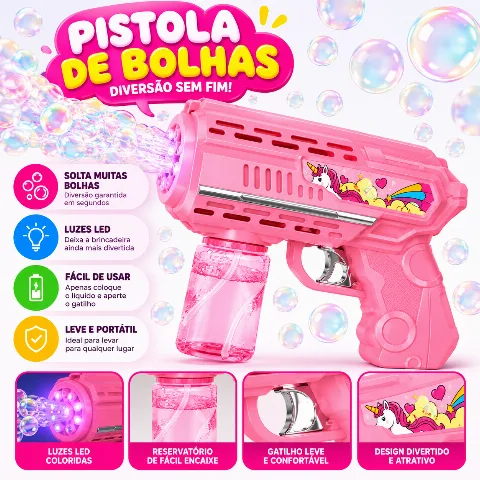 Pistola Automática de Bolhas de Sabão Infantil com Luzes LED (ROSA)
