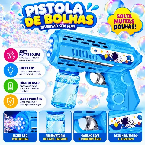 Pistola Automática de Bolhas de Sabão Infantil com Luzes LED (AZUL)