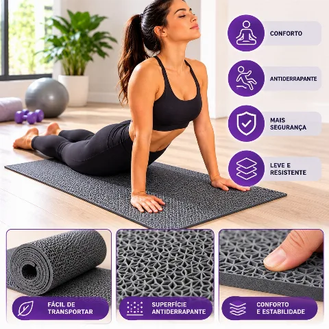 Tapete de Yoga Profissional Antiderrapante para Treinos (cinza)