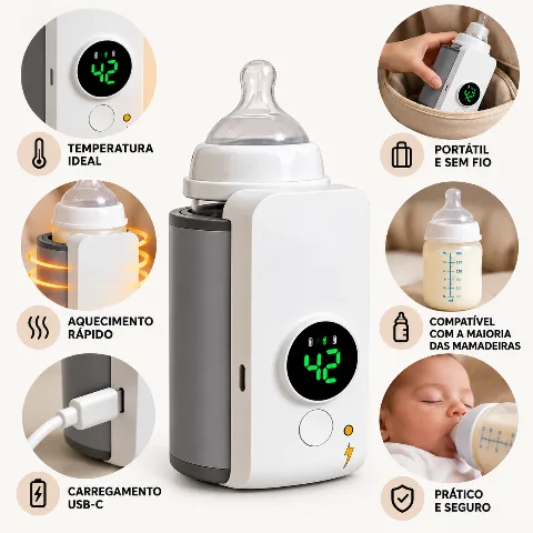 Aquecedor de Mamadeira Sem Fio Digital Portátil Recarregável USB