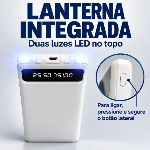 Power Bank 20.000mAh com Cabos Integrados USB-C, Lightning e Micro-USB (BRANCO)