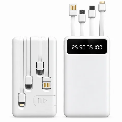Power Bank 20.000mAh com Cabos Integrados USB-C, Lightning e Micro-USB (PRETO)