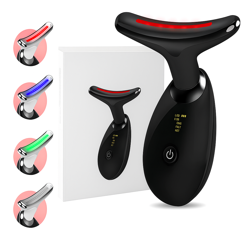 Massageador Facial Eletrico Pescoço Led Lift Fototerapia Anti Rugas Usb Preto