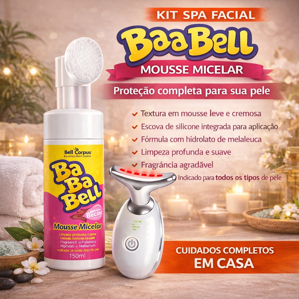 Kit Spa Facial Mousse Micelar Bababell + Massageador Facial