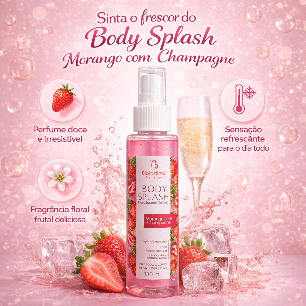 Body Splash Bio Instinto Morango com Champagne 130ml