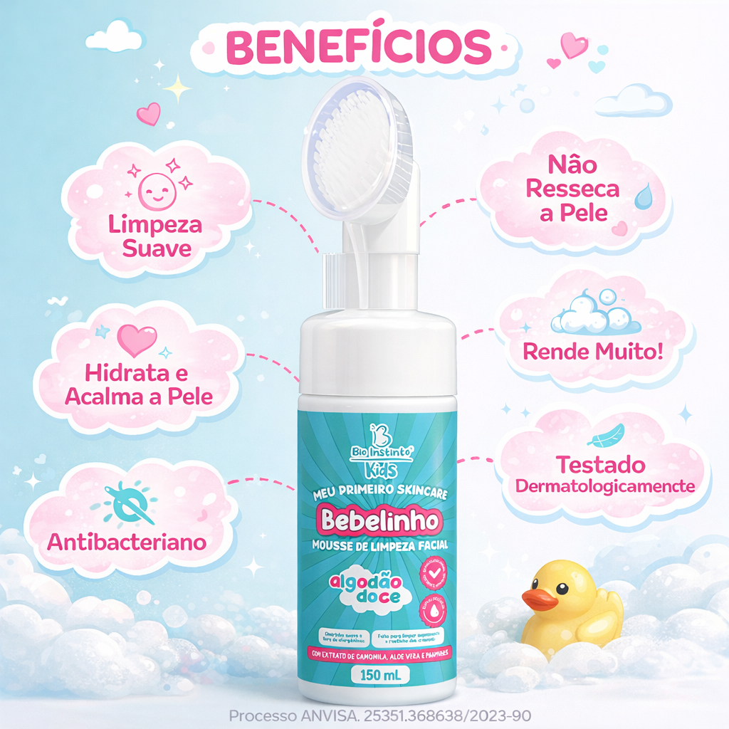Mousse de Limpeza Facial Infantil Bebelinho Algodão Doce