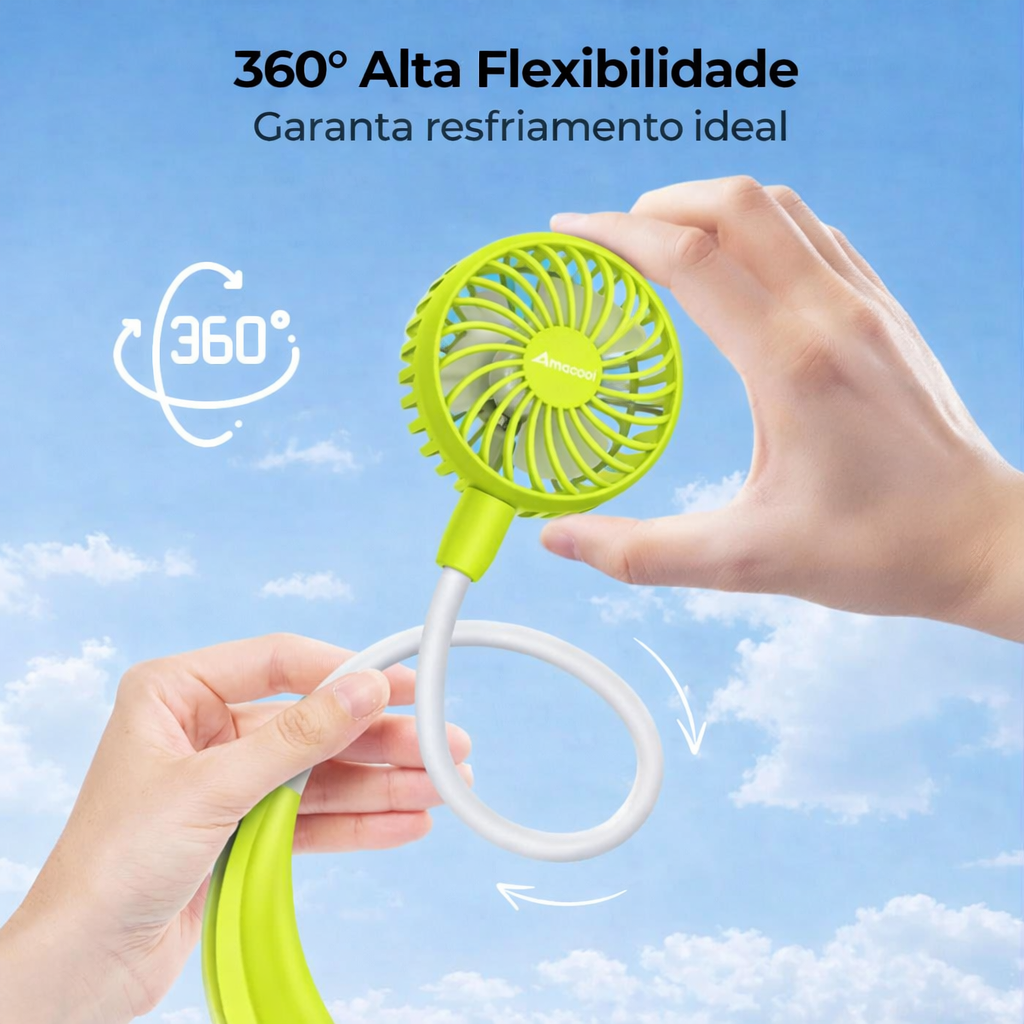 Ventilador de Pescoço Portátil Recarregável Flexível USB Verde