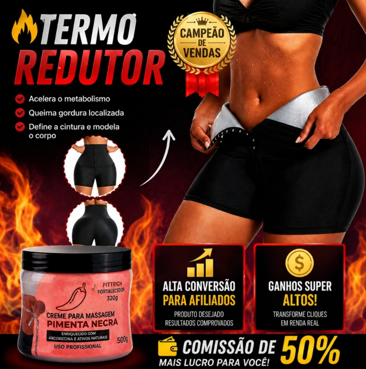 Termo Redutor Creme Pimenta Negra + Short Efeito Sauna
