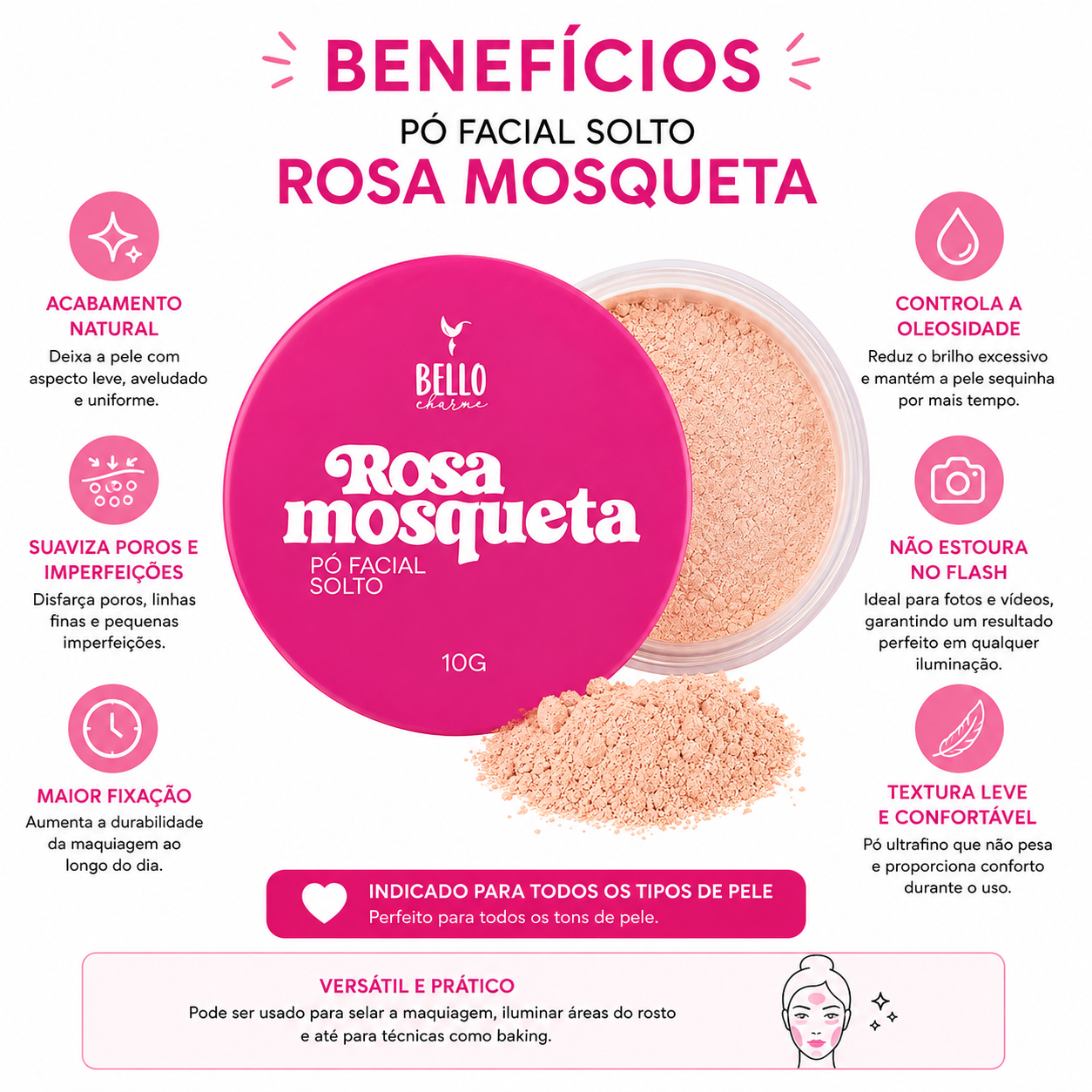 Pó Facial Solto Rosa Mosqueta
