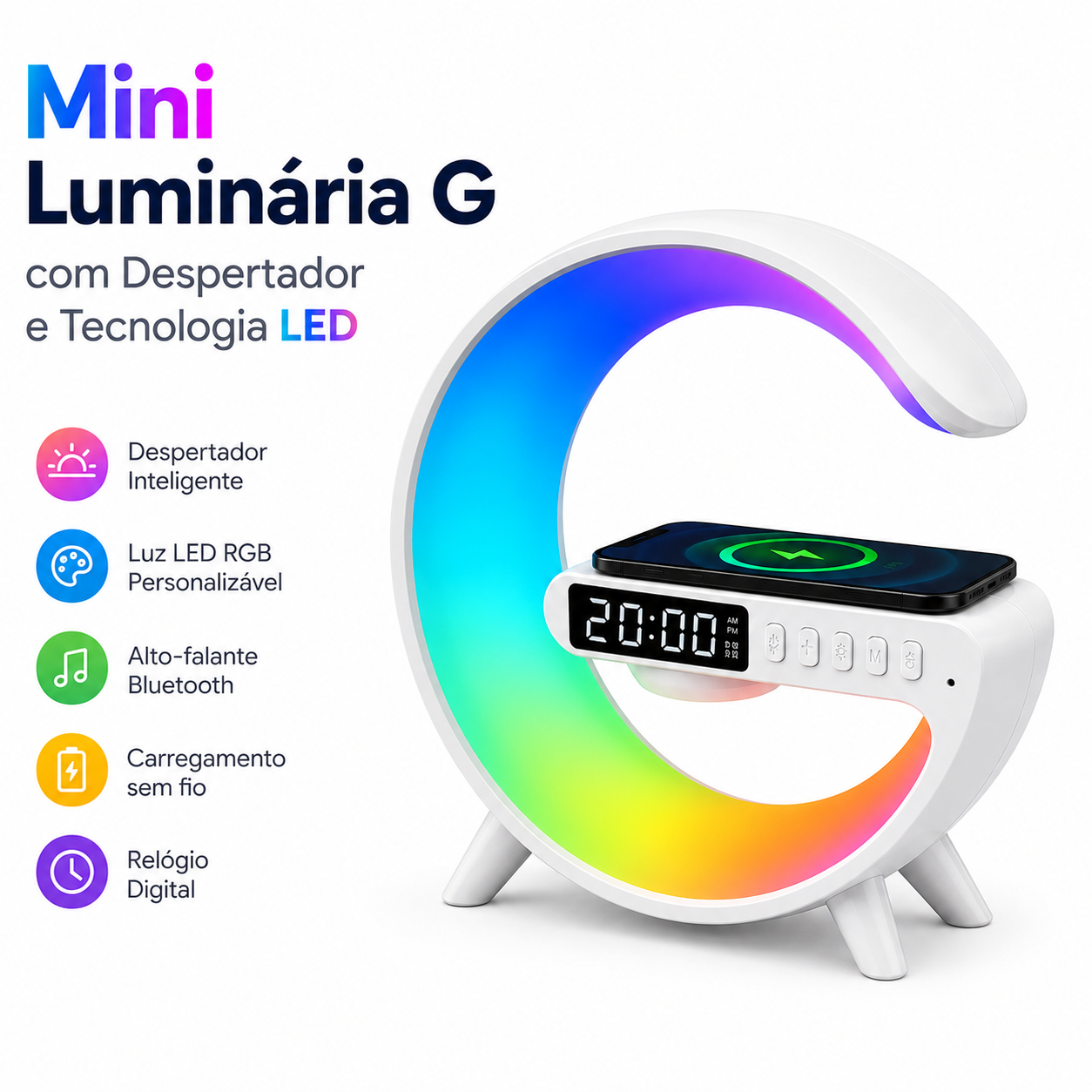 Mini Luminária G com Despertador e Tecnologia LED
