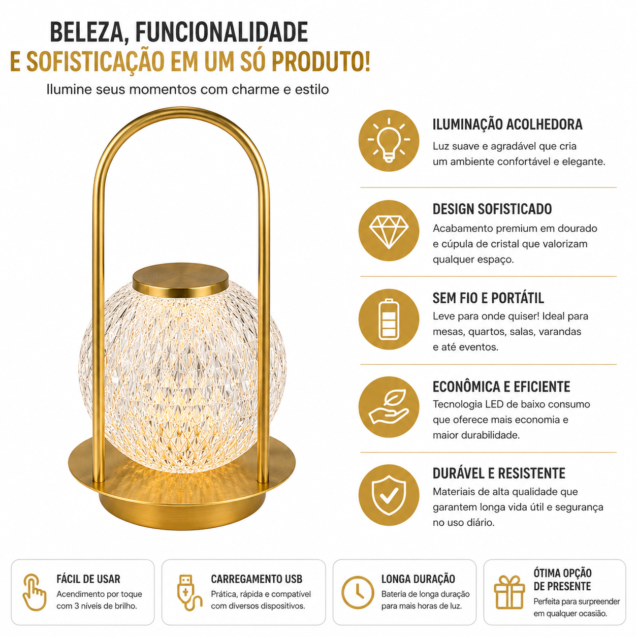 Luminária LED Decorativa Recarregável