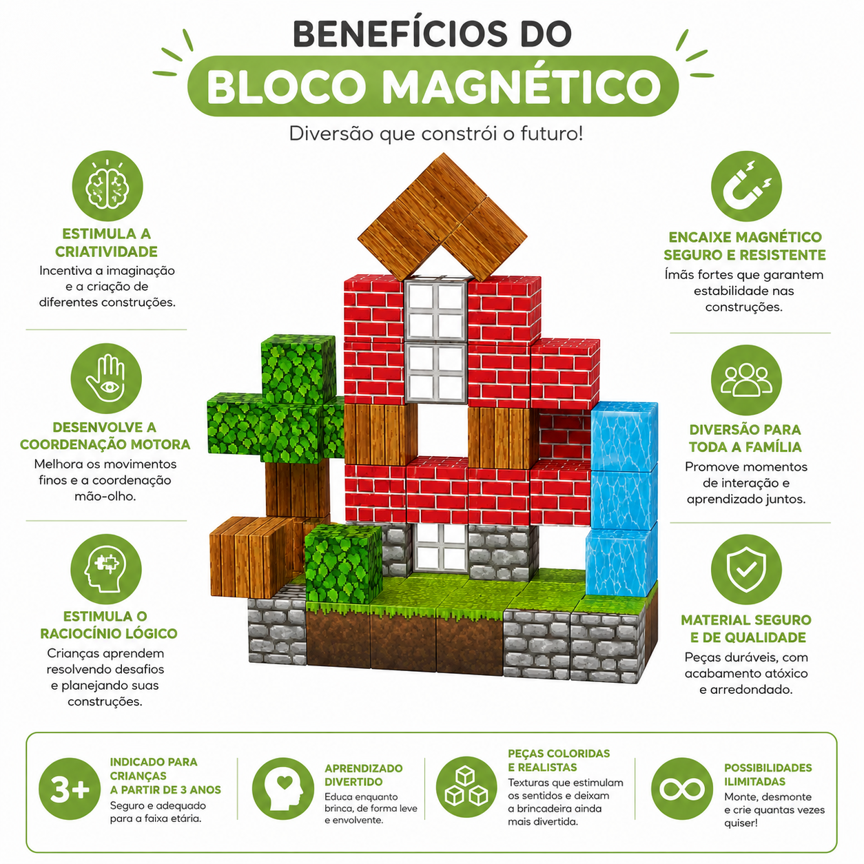 Bloco Magnético Minecraft – 63 peças