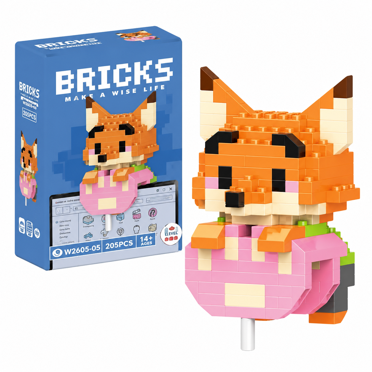 Mini Blocos de Montar Raposa Pixelado Colecionável - 202 Peças