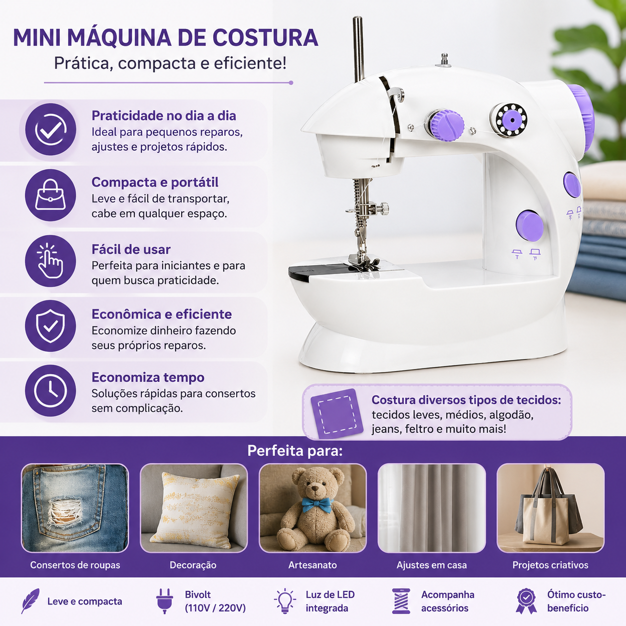 Mini Máquina de Costura Portátil Elétrica