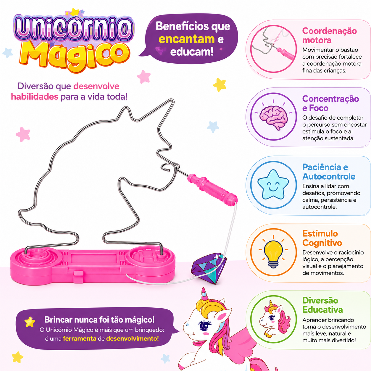 Jogo Unicórnio Mágico Desafio do Arame Coordenação Infantil