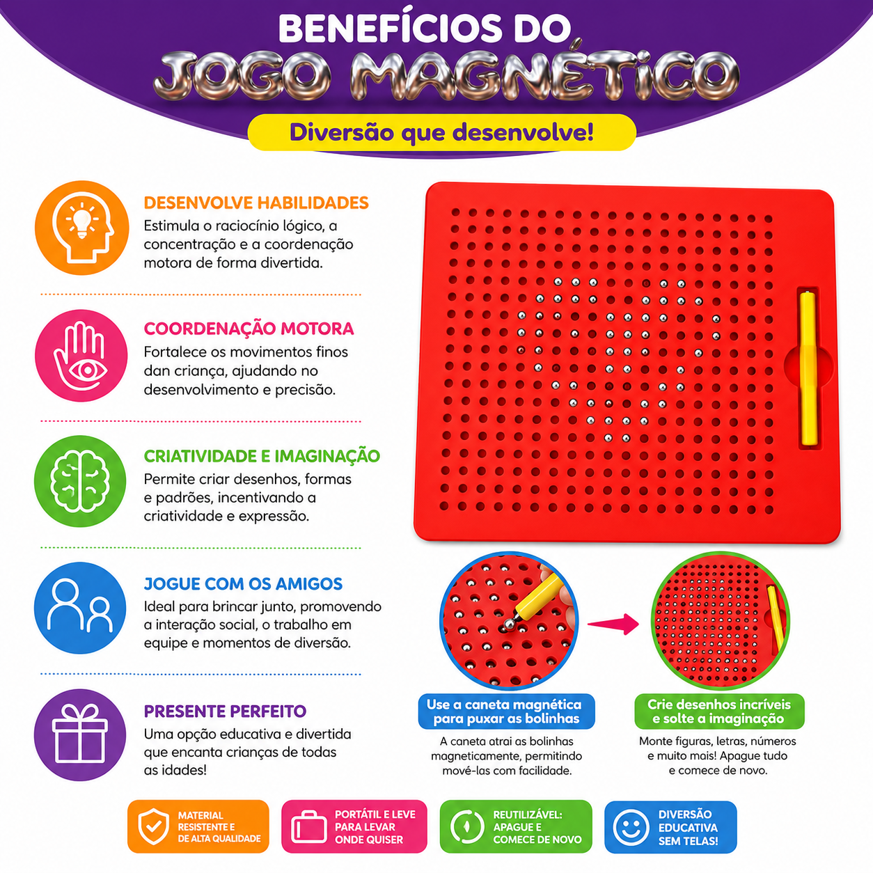 Jogo Magnético Infantil com Caneta Magnética