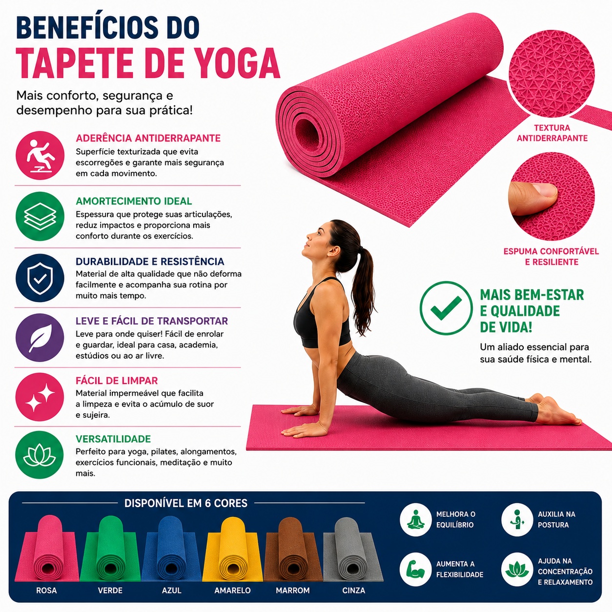 Tapete de Yoga Profissional Antiderrapante para Treinos (amarelo)
