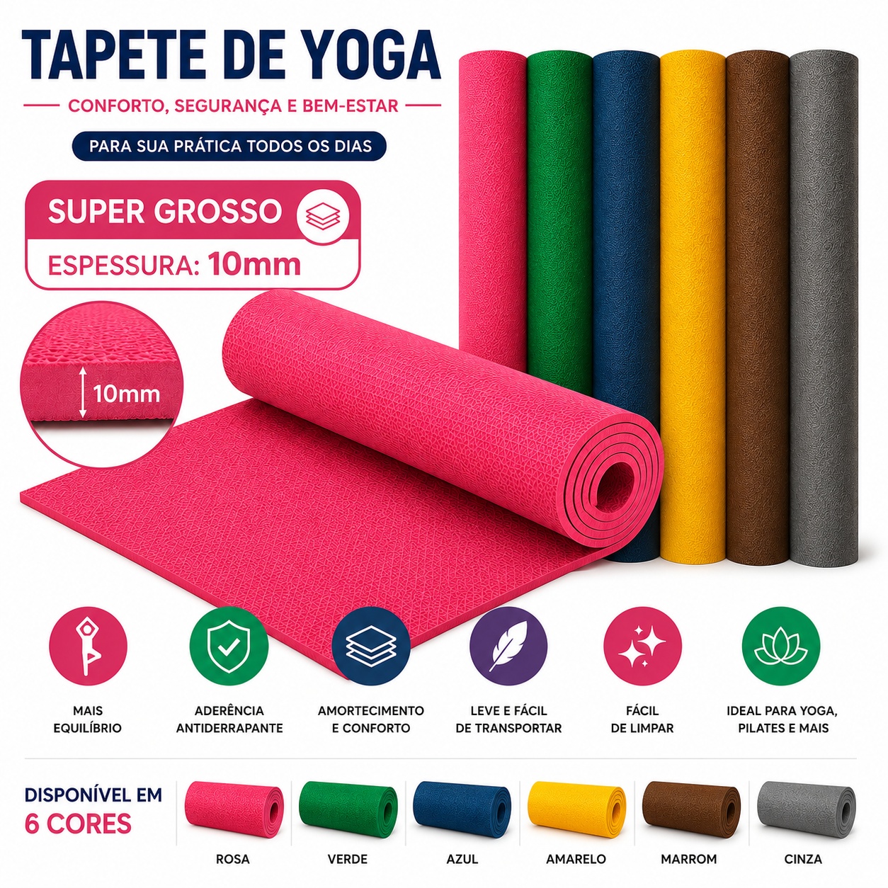 Tapete de Yoga Profissional Antiderrapante para Treinos (cinza)