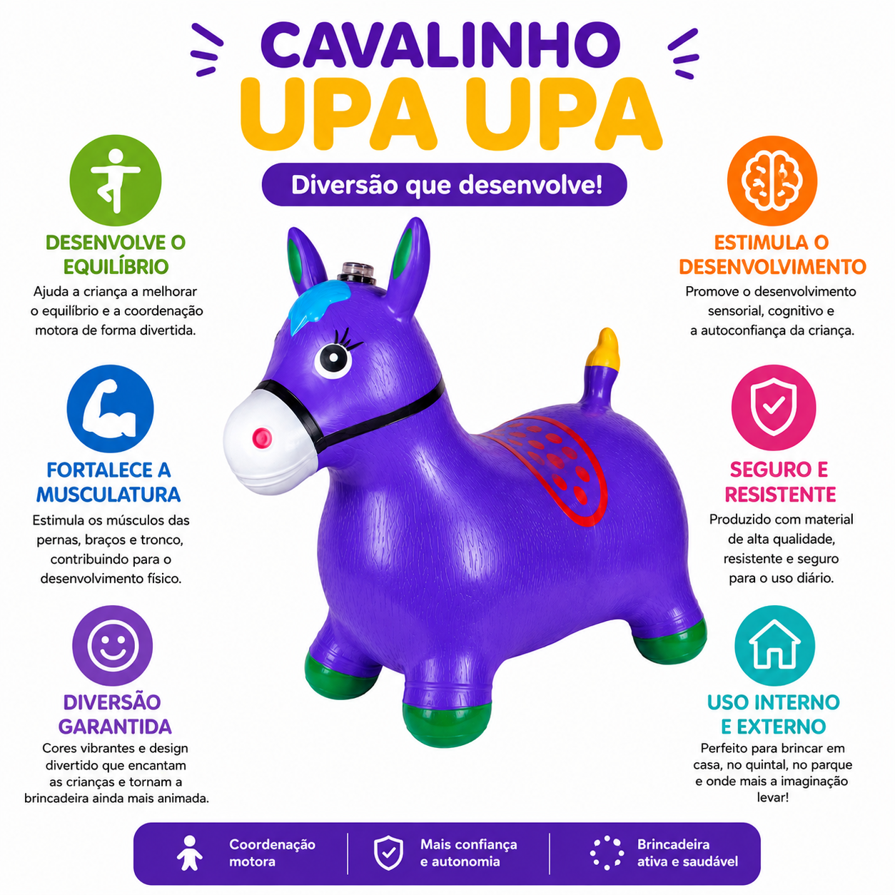 Cavalinho Upa Upa Infantil com Som e Luzes (ROXO)
