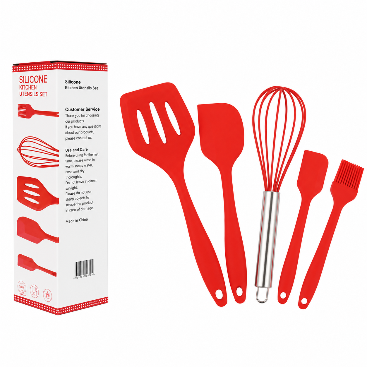 Jogo de Utensílios de Cozinha em Silicone – 5 Peças (VERMELHO)