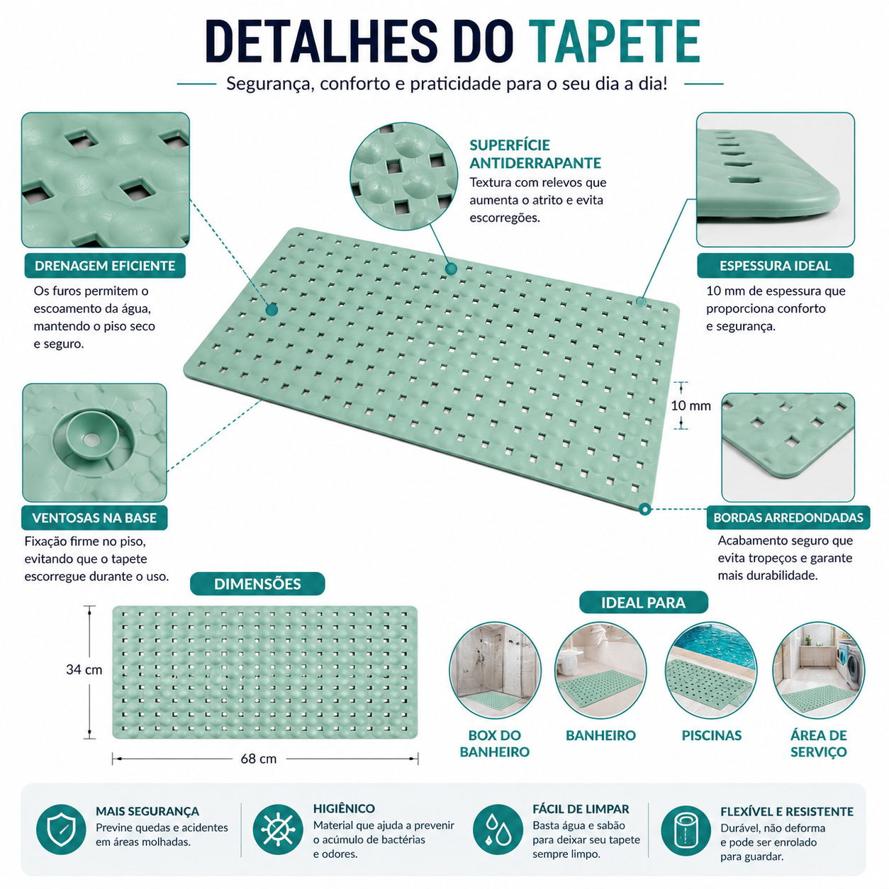 Tapete Banheiro Antiderrapante para Box (VERDE)