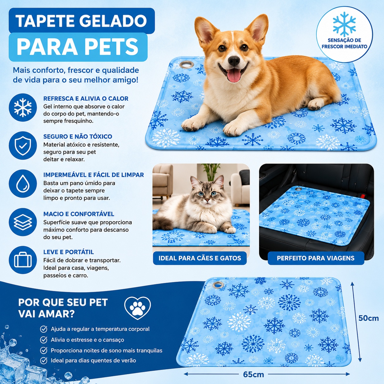 Tapete Gelado Refrescante para Cães e Gatos