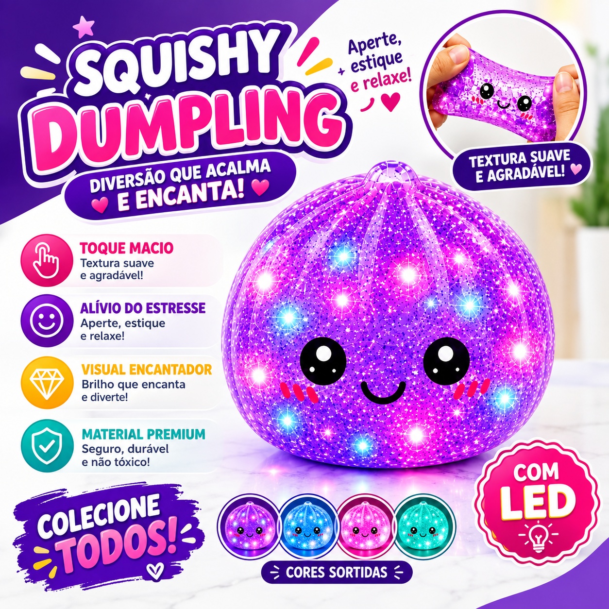 Brinquedo Antiestresse Sensorial Brilhante com LED (Sortido)