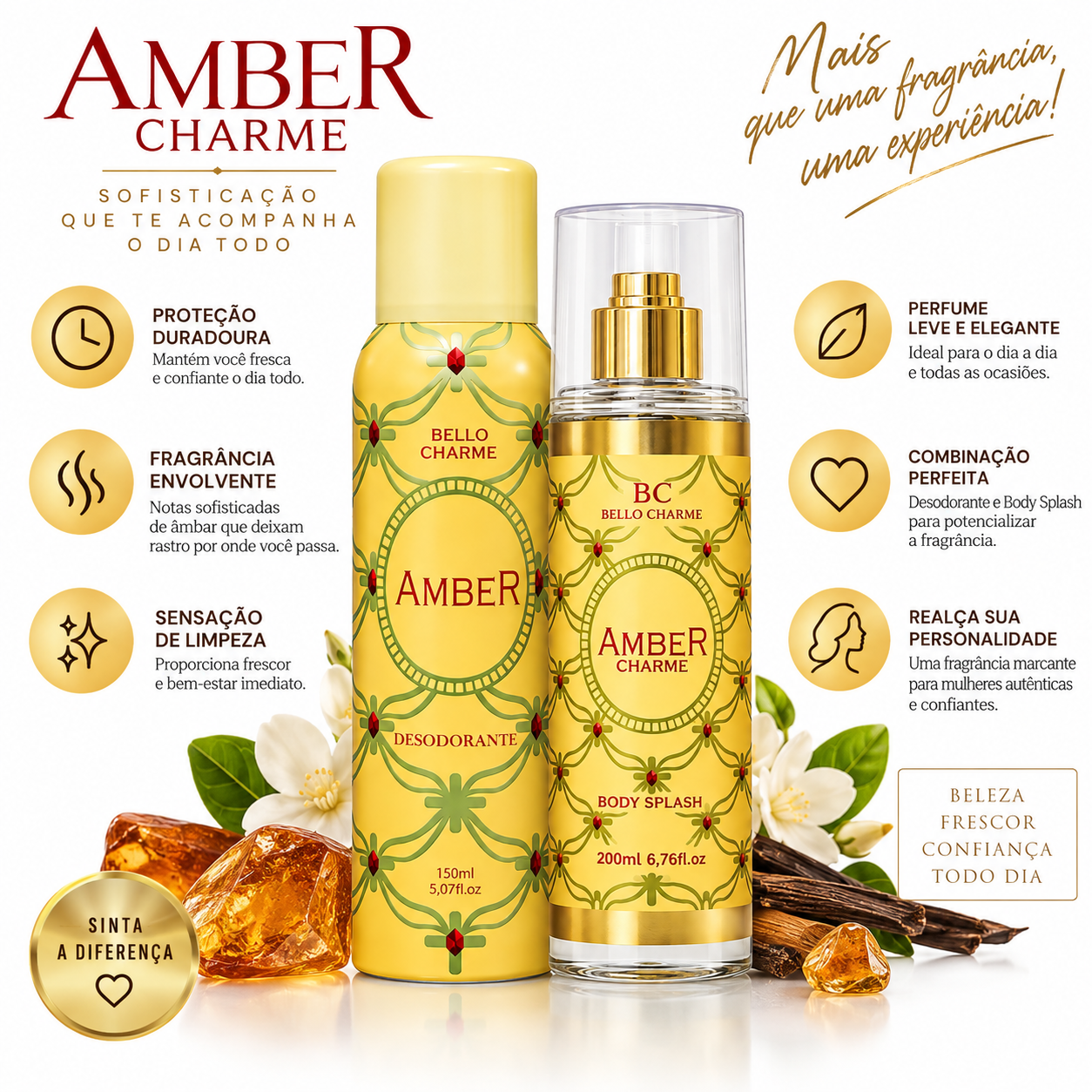 Kit Amber Charme Feminino Body Splash + Desodorante
