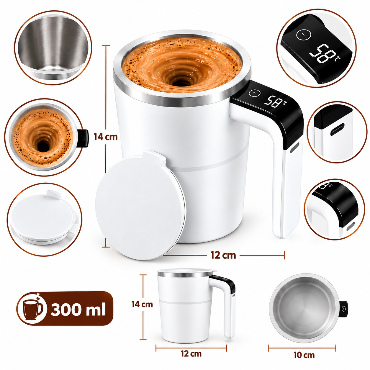 Caneca Mixer Recarregável com Display De Temperatura 380ml