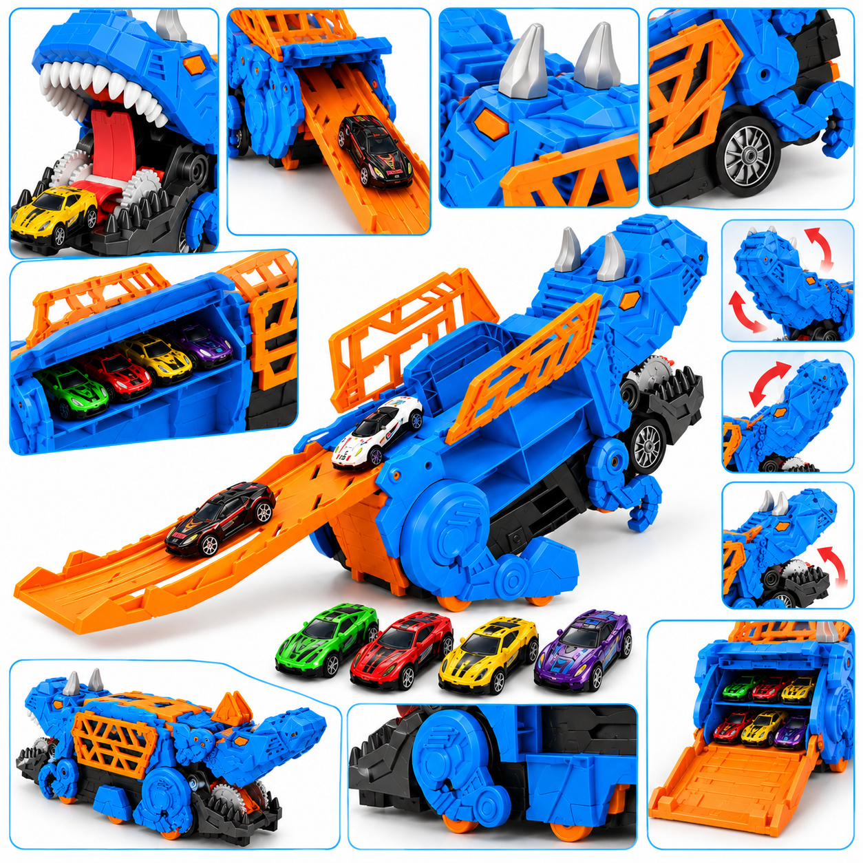Uma Aventura Jurássica Sobre Rodas! Caminhão Dinossauro 2 em 1 com Pista e 4 Carrinhos