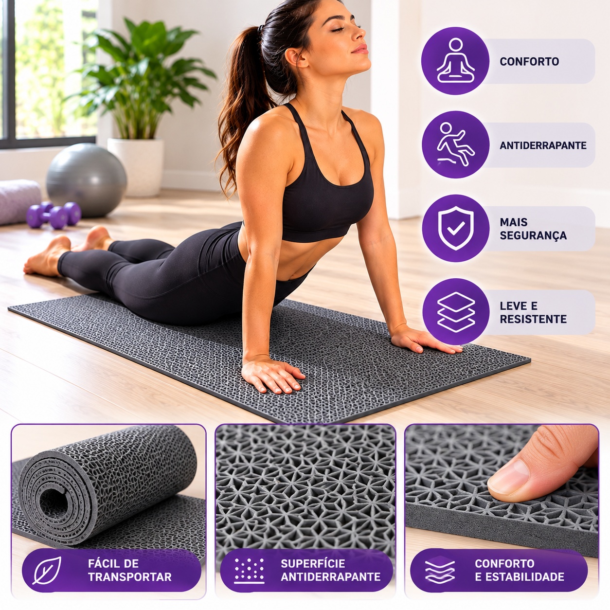 Tapete de Yoga Profissional Antiderrapante para Treinos ( marrom)