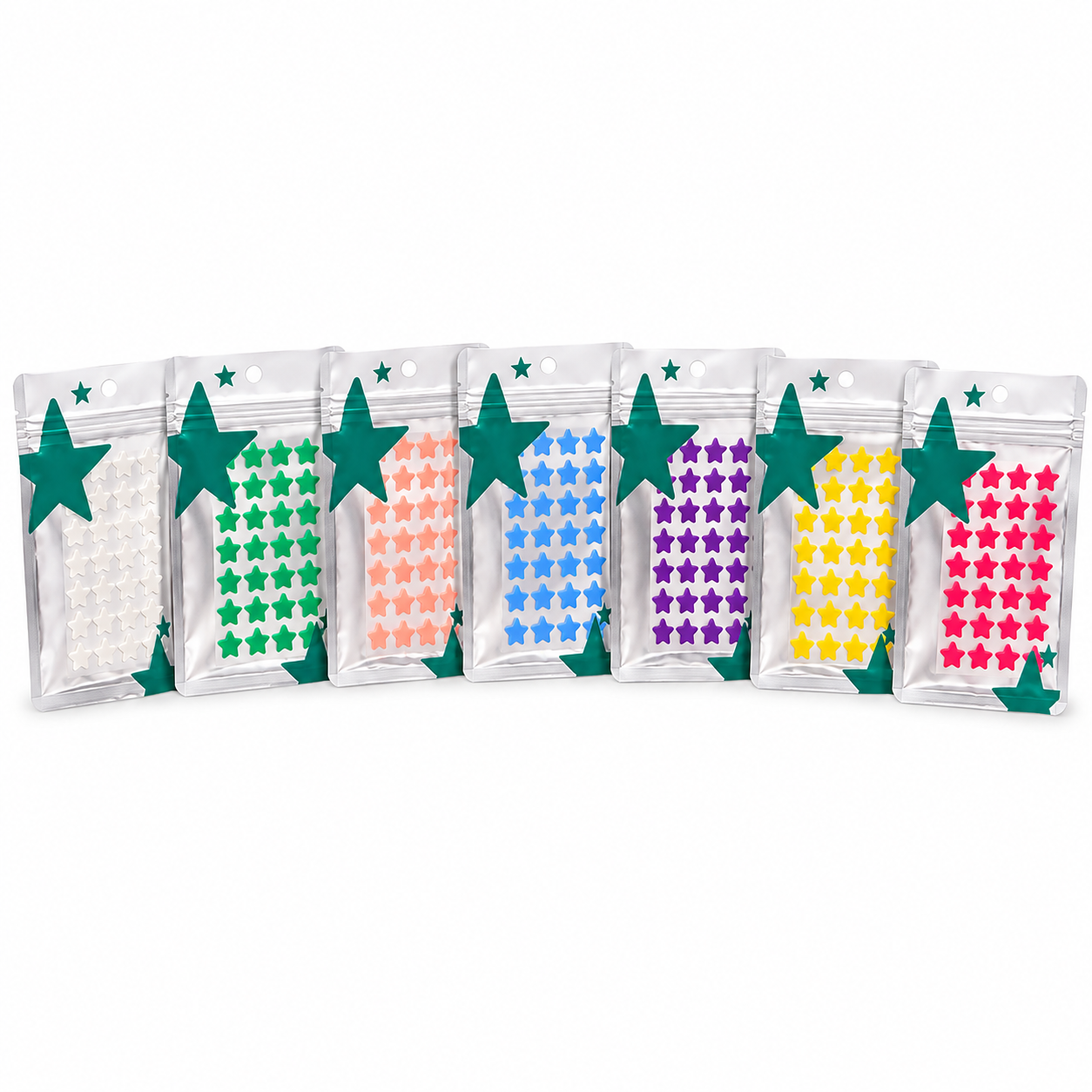 Kit Adesivo para Acne em Formato de Estrela – 7 Cartelas Coloridas
