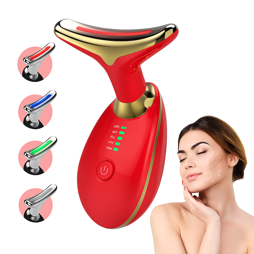 Massageador Facial Eletrico Pescoço Led Lift Fototerapia Anti Rugas Usb Vermelho