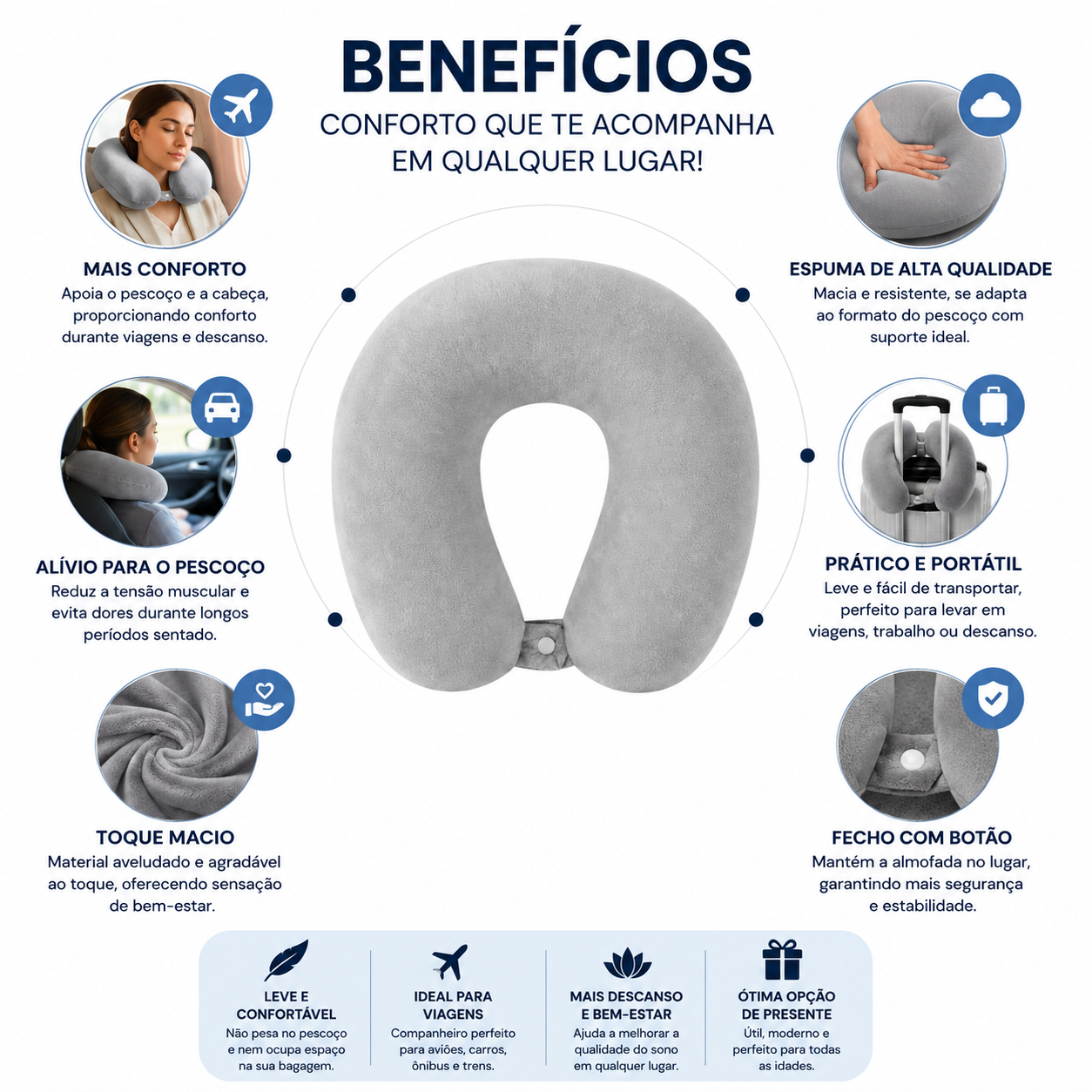 Almofada de Pescoço para Viagem Rosa