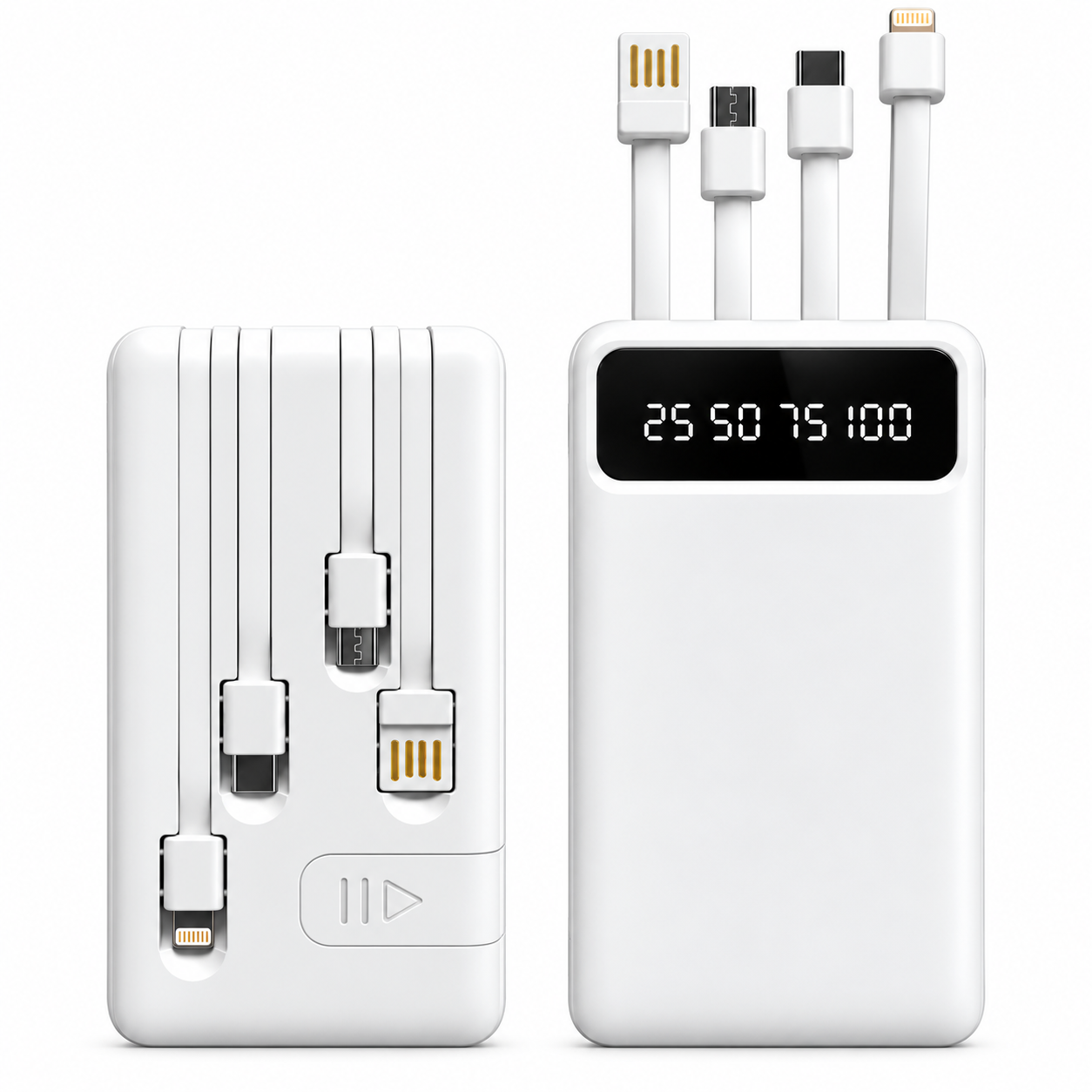 Power Bank 20.000mAh com Cabos Integrados USB-C, Lightning e Micro-USB (PRETO)